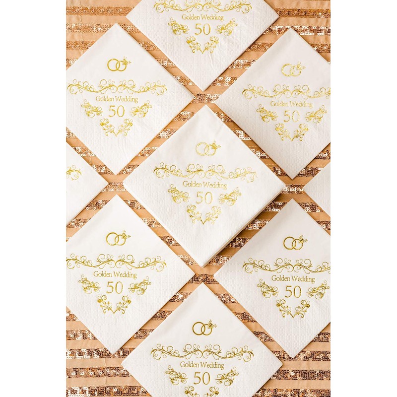 Crisky 50th Anniversaray Napkins, Gold Foil Text, 50th Anniversary Party