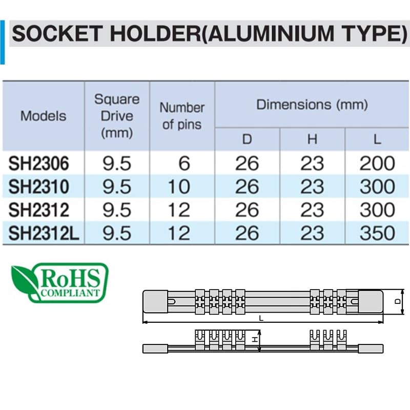 TONE SH2312L Socket Holder (Aluminum Type) 0.37 inch (9.5 mm)