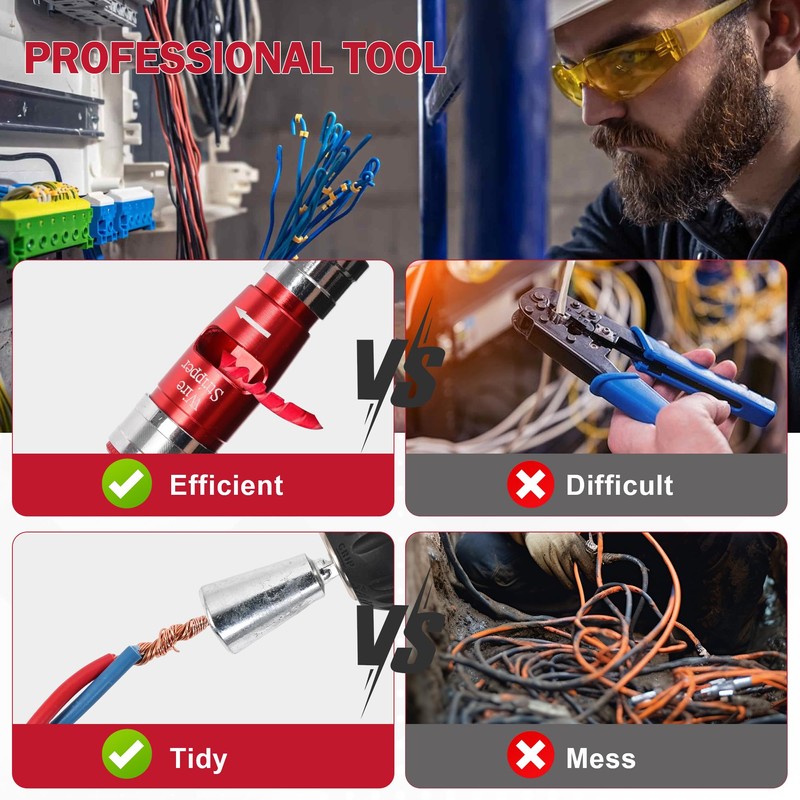 MAZING 6pc Wire Stripper for Drill 8-17AWG, 8-in-1 Quick Stripping