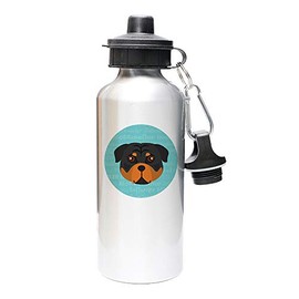 Mystic Sloth Adorable Dog Breed Design 20oz Aluminum Water Bottle with Carabiner and Choice of Lids (Silver, Rottweiler)