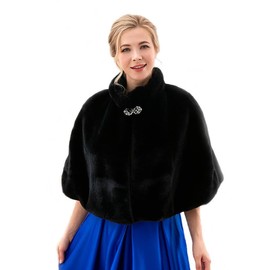 Flimire Women's Faux Fur Shawl and Wrap Bridal Wedding Stole Shrug Winter Fur Scarf Wrap for Brides and Bridesmaids (Black)