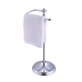 SunnyPoint Heavy Weight Classic Decorative Metal Fingertip Towel Holder Stand for Bathroom, Kitchen, Vanity and Countertops; Hanging Bar is 14.2" Height (Chrome, 15.6" x 5.6" x 5.6")