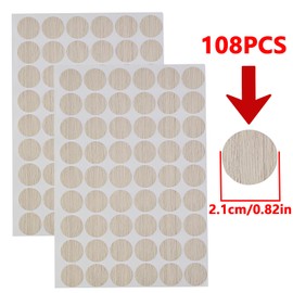 108 Pcs Screw Hole Cover Stickers, Self-Adhesive Screw Covers Caps PVC Dustproof Round Stickers, 21mm 2 Sheets, for Wooden Furniture, Cabinets, Tables, Decoration Supplies (Light Oak)