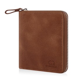Brown Bear Wallet Zip Leather RFID Protection & Coin Compartment - 8009 HBR