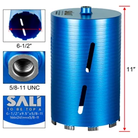 SALI Diamond Core Drill Bits 6 1/2" Diameter 10"/254mm Drilling Depth 5/8-11" Thread Core Bit Turbo Laser-Welded Segments for Cured Concrete with, Brick, Block, Masonry, with Two Adapters