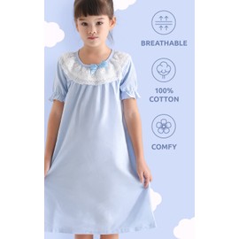 BANGSAUR Girls Nightgown, Christmas Cotton Sleepwear Nightie Sleeper Gown 3-15 Years(Skyway, 5-6X)