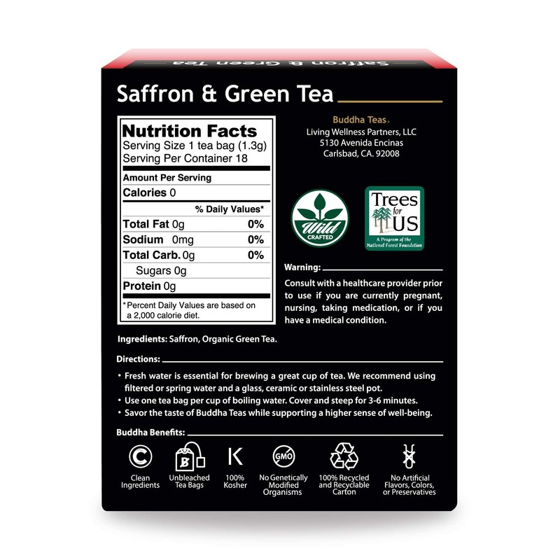 Buddha Teas Saffron & Green Tea - OU Kosher, 18