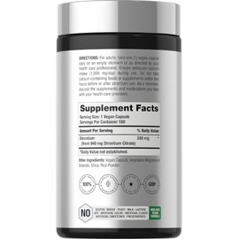 Horbäach - Citrato de estroncio 940 mg - 180 cápsulas - Suplemento sin OMG y sin gluten