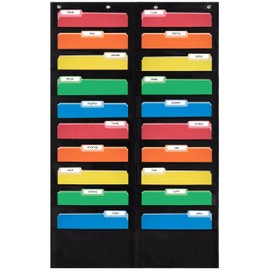 Essex Wares - 20 Pocket File Pocket Chart, Black, 28" Wide x 46" Tall - Versatile Wall Hanging File Folder Organizer for Classroom, Office, Home, and More - Wall Folder Organizer - 20 Pockets