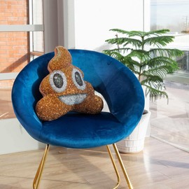 Poop Emoji Shaped Pillow, Sparkling Rhinestones, Soft Velvet, Plush Shape, for Fun, Unique Fashion Home Décor, Brown Velvet, 15" x 15", Sold Individually