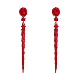 Clearine Women's Chandelier Earrings Fashion Trendy Crystal Oval Long Beaded Bar Dangle Earrings Ruby Colour Silver-Tone