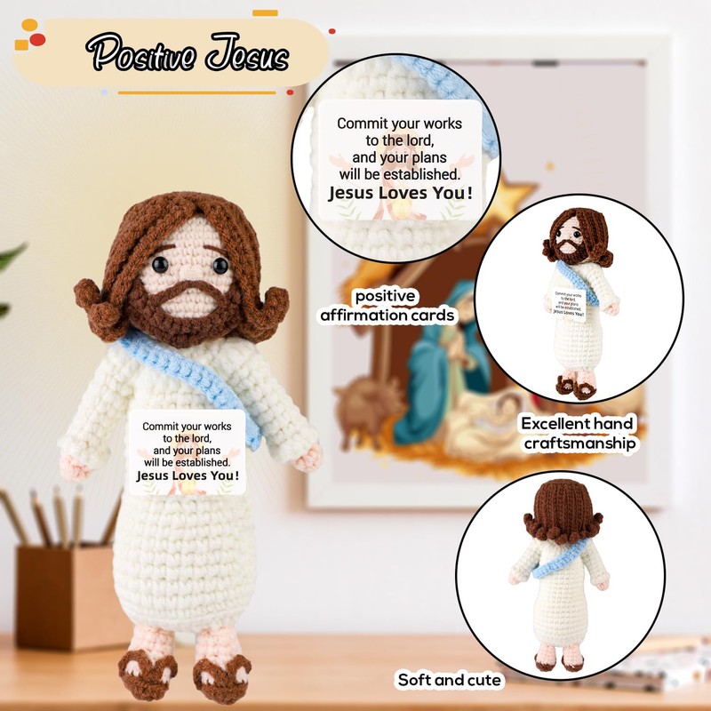 lasuroa Positive Jesus, Crochet Jesus Knitted Doll Christian Plush Positive