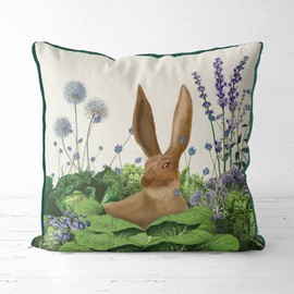 Kelly Stevens-McLaughlan, Rabbit in a Cabbage Patch # 5 Cushion / Pillow Cover, Zippered Base, Full Piping, 18 Inches x 18 Inches