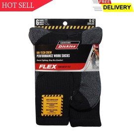 Dickies 6 Pack Genuine Dickies Mens Dritech Crew Socks 4 Black & 2 Navy Size 6-12