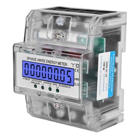 Electricity Meter, DIN Rail, Three-Phase Meter, Calibrated Electricity Meter with LCD Display, 230 V, 400 V, 5-100 A, Digital Electricity Meter, 3-Phase 4-Wire for DIN Rail, Intermediate Meter,