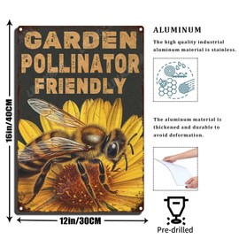 LIUAXICIA Retro Tin Sign Metal Wall Decor Garden Signs Pollinator Friendly Bee Metel Tin Signs Cafes Bathroom Office Store Pubs Club for Home Coffee Wall Decor Sign 12x16 inch-Tin Sign