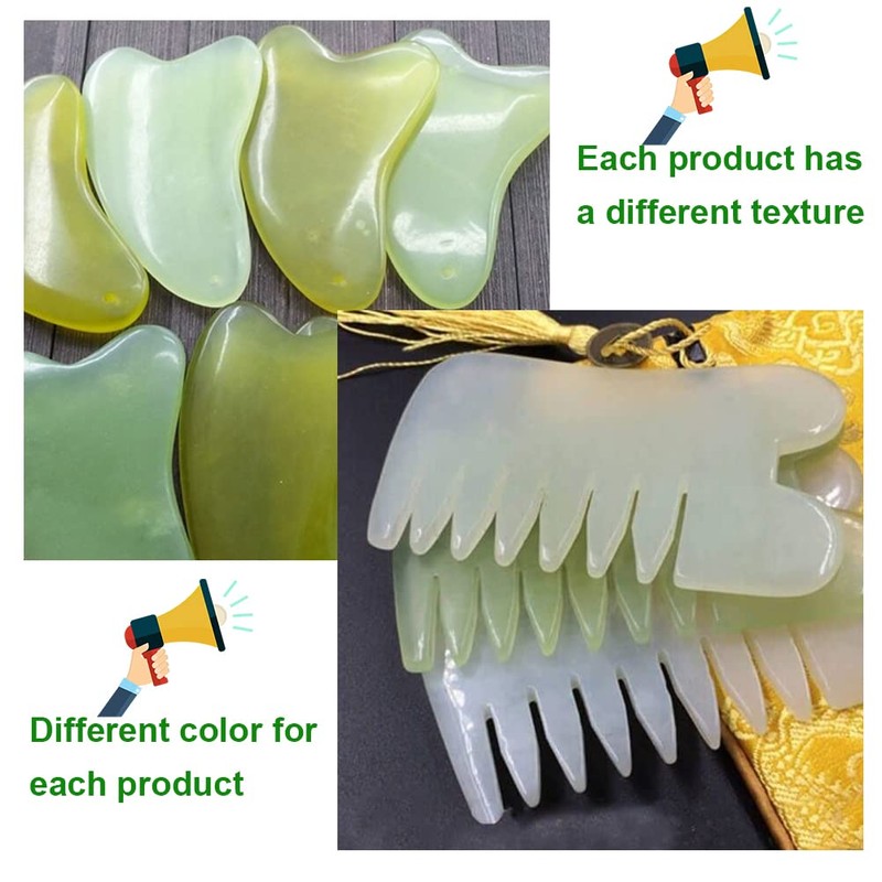 Jade Gua Sha Stone 2 Pieces, Gua Sha Comb and