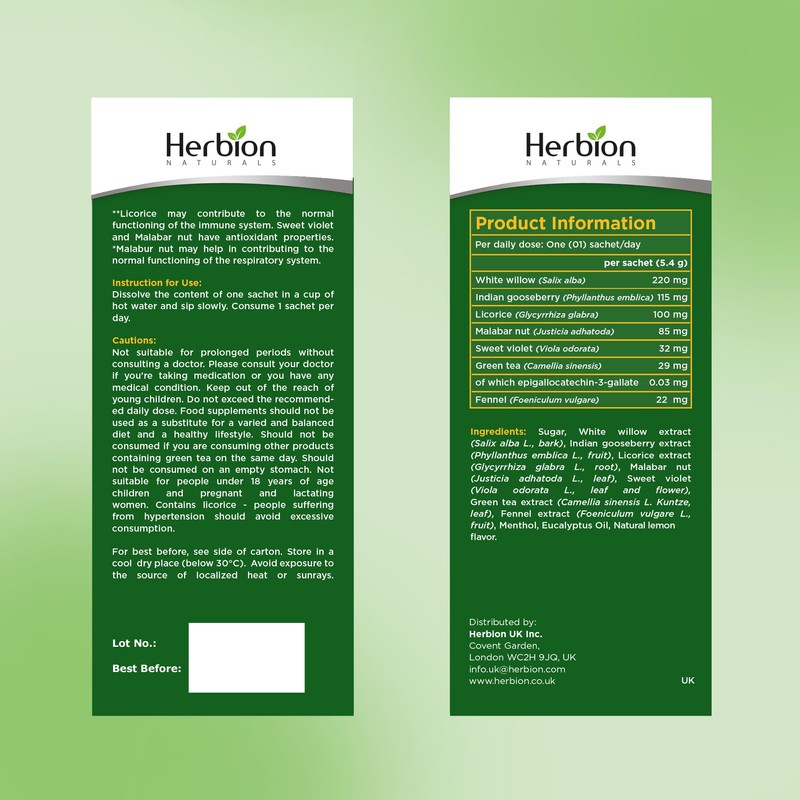 Herbion Naturals Respiratory Care Herbal Granules, Natural Lemon Flavour, Supports