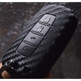 Carbon Silicone Key Fob Cover + Keychain for Hyundai Azera Elantra Equus Genesis Sonata Veloster & Kia Soul Sportage Sorento Rio Optima Forte