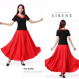 BEYANE Women's Ballroom Dance, Practice Wear, Skirt, Long, Medium, Dance, Latin, Simple, red