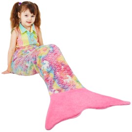 Catalonia Classy Glow in The Dark Mermaid Tail Blanket, Soft Warm Plush Fleece Sleeping Bag, Cuddly Blanket, 155 x 50 cm, Fish Scale Pattern, Unicorn
