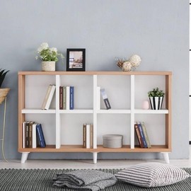 H6204 8-Compartment 2-Tier Wide Bookshelf 1600 6 Colors Dark Gray