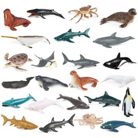 WJWINER 24-Piece Sea Animal Toy, Animal Figures Set, Sea Animal Figures, Animales del Océano de Juguete para Niños, Fauna Submarina Realista para Jugar en EL Baño, Fiesta Educativa del Mar