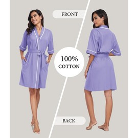 ANLIQI Womens Robe Lightweight Short Cotton Summer Bath Robe 1/2 Sleeve Ladies Kimono Bathrobes Soft Spa Knit Sleepwear(Lavender,L)