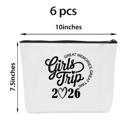 Girls Trip Gifts Favors, Girls Weekend Gifts for Women Her Travel Girls Trip 2026 Make Up Bags Cosmetic Bags for Women Maid of Honor Bride Bachelorette Wedding Gift (6 Pcs)