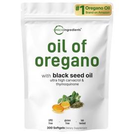 Micro Ingredients Oil of Oregano Softgels, 300 Count | 2 in 1 Formulated with Black Seed Oil, 4X Strength Carvacrol & Thymoquinone | Plant Based, Non-GMO, & Immune Support*