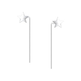 1" Inch Sterling Silver Star Threader Earrings, Long Dangle Drop Studs, 1 Inch, Sterling Silver, No Gemstone