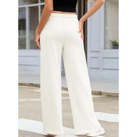 Aleumdr Wide Leg Sweatpants for Women Elastic High Waisted Drawstring Loose Pants with Pockets White Large