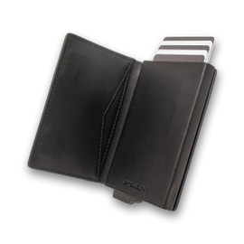 Stealth Wallet Minimalist Slim Lightweight Pop Up Card Holder, Black Leather With Magnetic Closure, Standard size, Minimalist