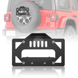 YZONA JL Spare Tire License Plate Frame with LED Light Compatible with 2018 2019 2020 2021 2022 2023 2024 Jeep Wrangler JL JLU Unlimited, Licence Bracket Holder Rear Relocation Mounting, Black