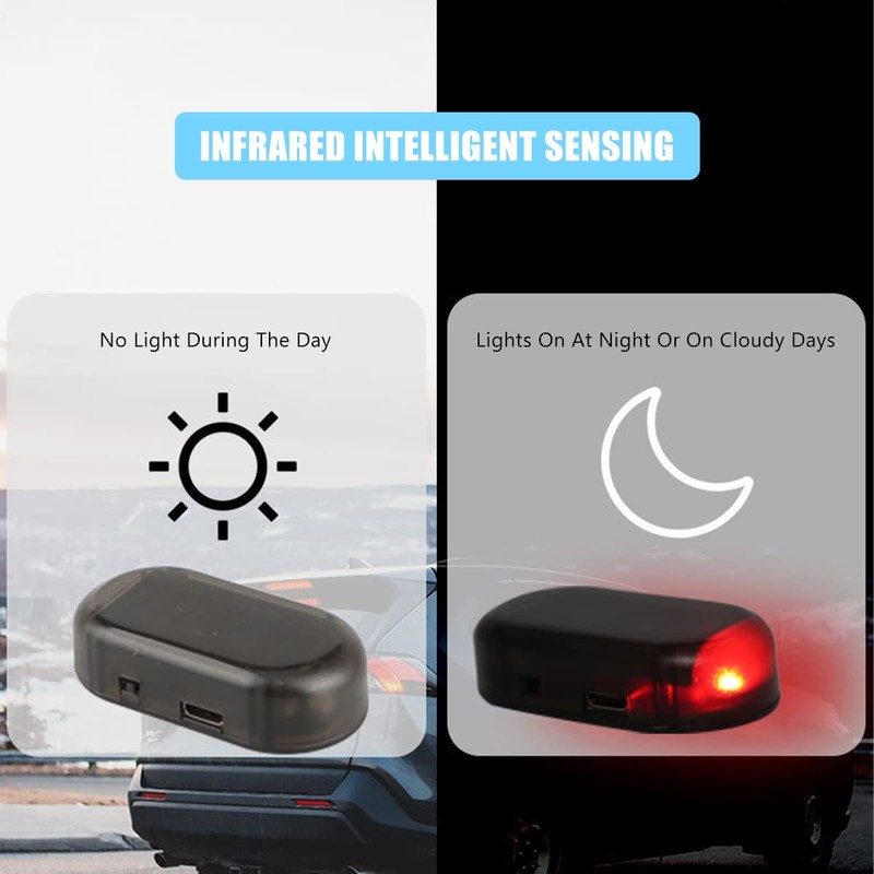 Toulifly Solar Power Car Alarm LED Light, Red, Remote Control,