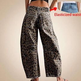 YSW Cheetah Barrel Jeans Women Leopard Print Jean Y2k Mid Rise Baggy Boyfriend Wide Leg Ankle Boho Pants Gray XXL