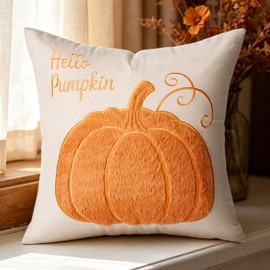 BEWQ Fall Embroidered Orange Pumpkin Pillow Covers 18x18 inch, Throw Pillow Case Farmhouse Thanksgiving Decor Cushion Cover for Sofa Bed Porch Home Decor