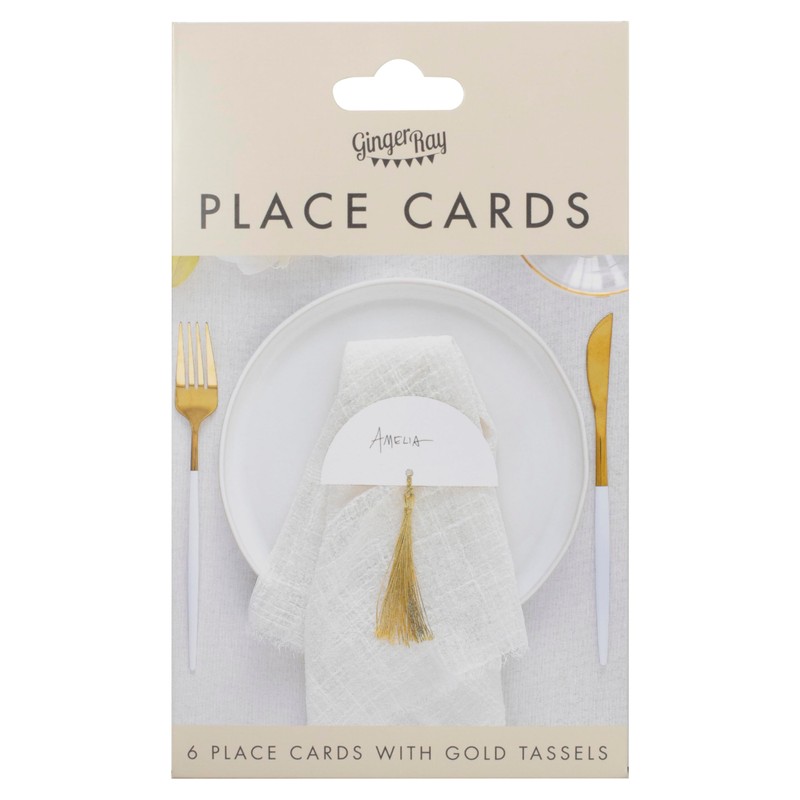 Ginger Ray White Textured Place Card Holders with Gold Tassels