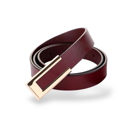 Women Belt Soft Genuine Leather Belts Width 0.80" Waist Belt Gold Solid Color Rectangle Buckle Waistband, Burgundy, For Waist 28"- 34", Women Size S-M, 4-6