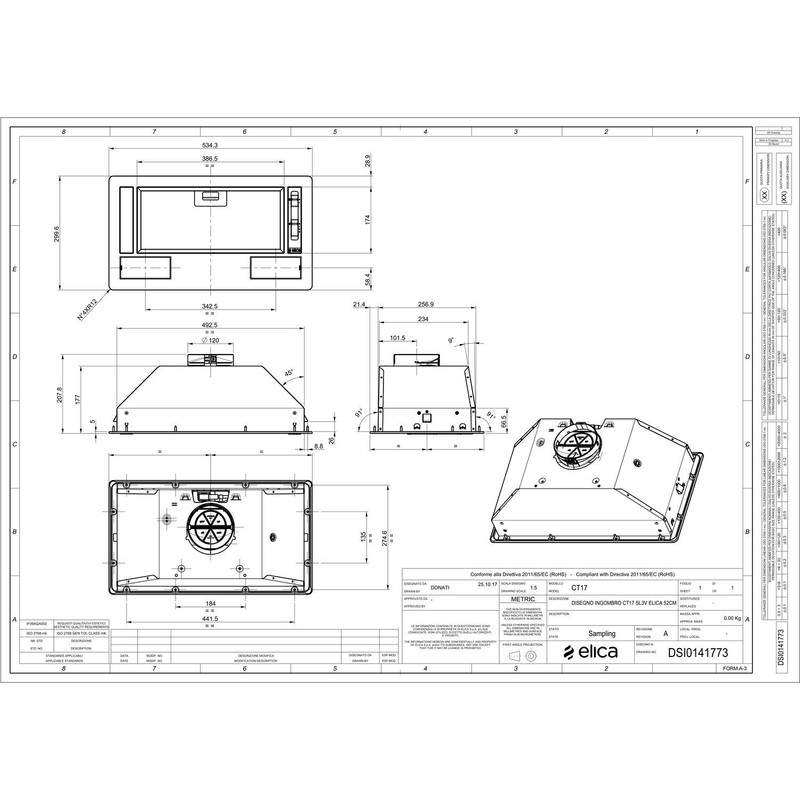 Elica 54cm Canopy Cooker Hood - Grey