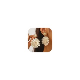 Handwoven Raffia Sunflower Earrings Boho Chic Dangle Jewelry for Summer OutfitsD Spring Earrings Beach Vacation Accessories 2025 Lightweight Women's Dressy Tropical Style