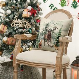 AVOIN colorlife Christmas Trees Reindeer Throw Pillow Cover, 18 x 18 Inch Xmas Winter Holiday Animals Cushion Case Decoration for Sofa Couch