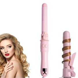 Automatic Curling Iron, 28mm/1.1 inch Rotating Hair Curler with LCD Display, Adjustable Temp, Dual Voltage, Automatic Shut-Off, Fast Heating Wand for All Hair Types and Lengths (Pink)