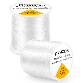 2 Rolls FIVEIZERO Elastic Bracelets String Cord, 0.8/1mm Round Crystal Elastic String for Bracelets Necklace Beading & Jewelry Making, White Transparent Stretch Bead Cord Thread