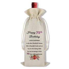 75th Birthday Gifts for Women Wine Bag 75th Birthday Gift for Grandma Mum Wife Happy 75th Birthday Gifts Idea for 75 Year Old Women Friend Sister Auntie 75th Birthday Decoration