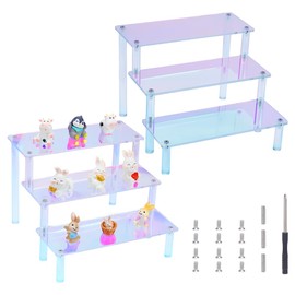 UNICRAFTALE 2Sets Colorful 3-Tier Acrylic Riser Display Greeting Card Display Stand Cupcake Food Stand Tiered Collection Display Stand for Figures Perfume Desserts Collections Cosmetic Jewelry 20x20.5x15cm