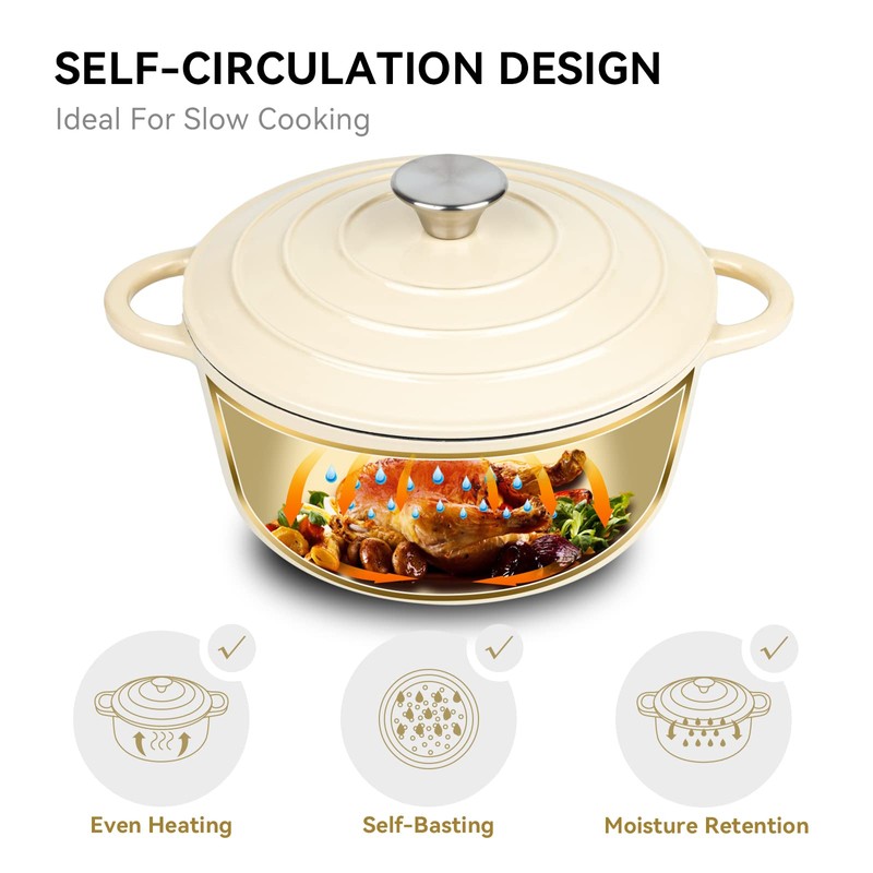 Miereirl 4.5 Quart Enameled Dutch Oven Pot with Lid, Cast