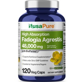 NusaPure Fadogia Agrestis 48000 mg Per Serving 120 Vegan Capsules, Potent 40:1 Extract, GMO Free Supplement, Bioperine