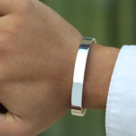 VY JEWELRY CLASSIC CHARM - Solid 925 Sterling Silver Plain Cuff Bracelet for Men and Women - Made in Thailand