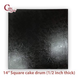 Cakebon Cake Boards Square - Sturdy 1/2 Inch Thick Drums - 14 Inch Professionally Wrapped Edges Black 1-Pack